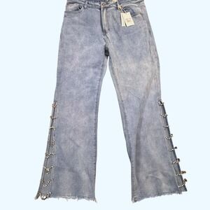 GRACE+EMMA Womens Jeans Light Wash Embellished Rhinestone Chain Flare Size 20